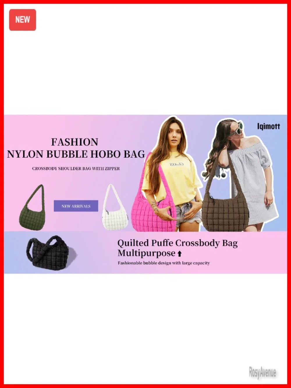 Quilted Puffer Tote Bag Nylon Hobo Crossbody Shoulder Bag Travel Carryall